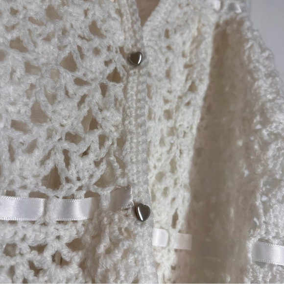 Vintage Handmade Crochet Knit Baby Girl Dress With Cute Heart Buttons - Picture 4 of 4